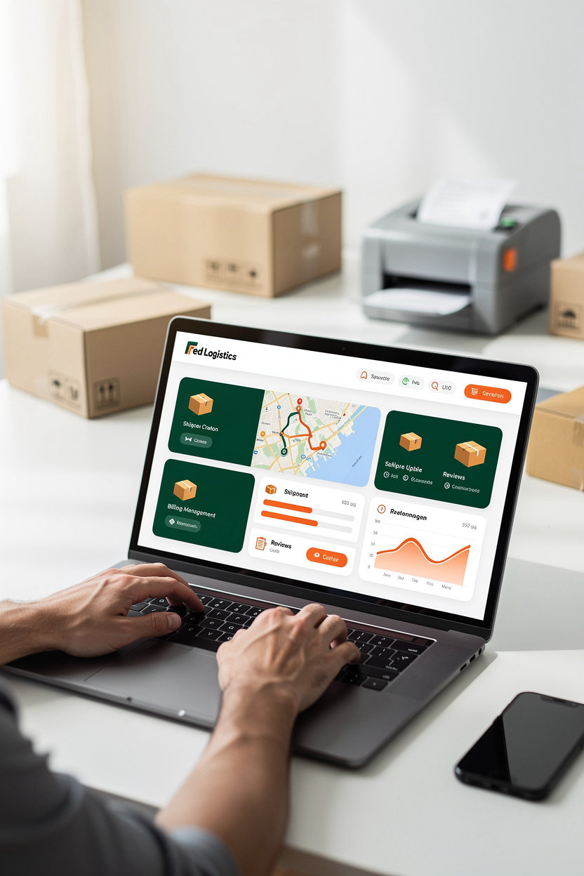 Fed Logistics admin panel dashboard showing shipment creation, tracking, and billing management features